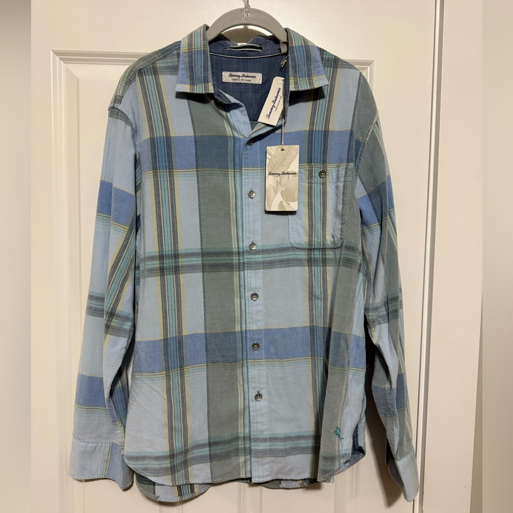 NWT Tommy Bahama Men's Coastline Cord Blue Plaid Shirt